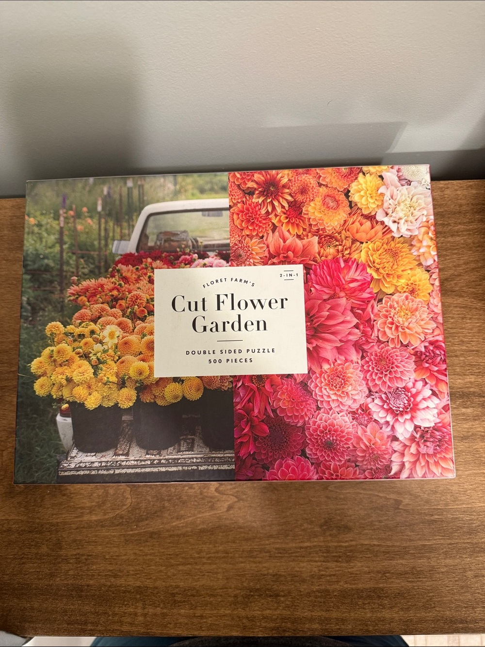 Double sided puzzle- cut flower garden